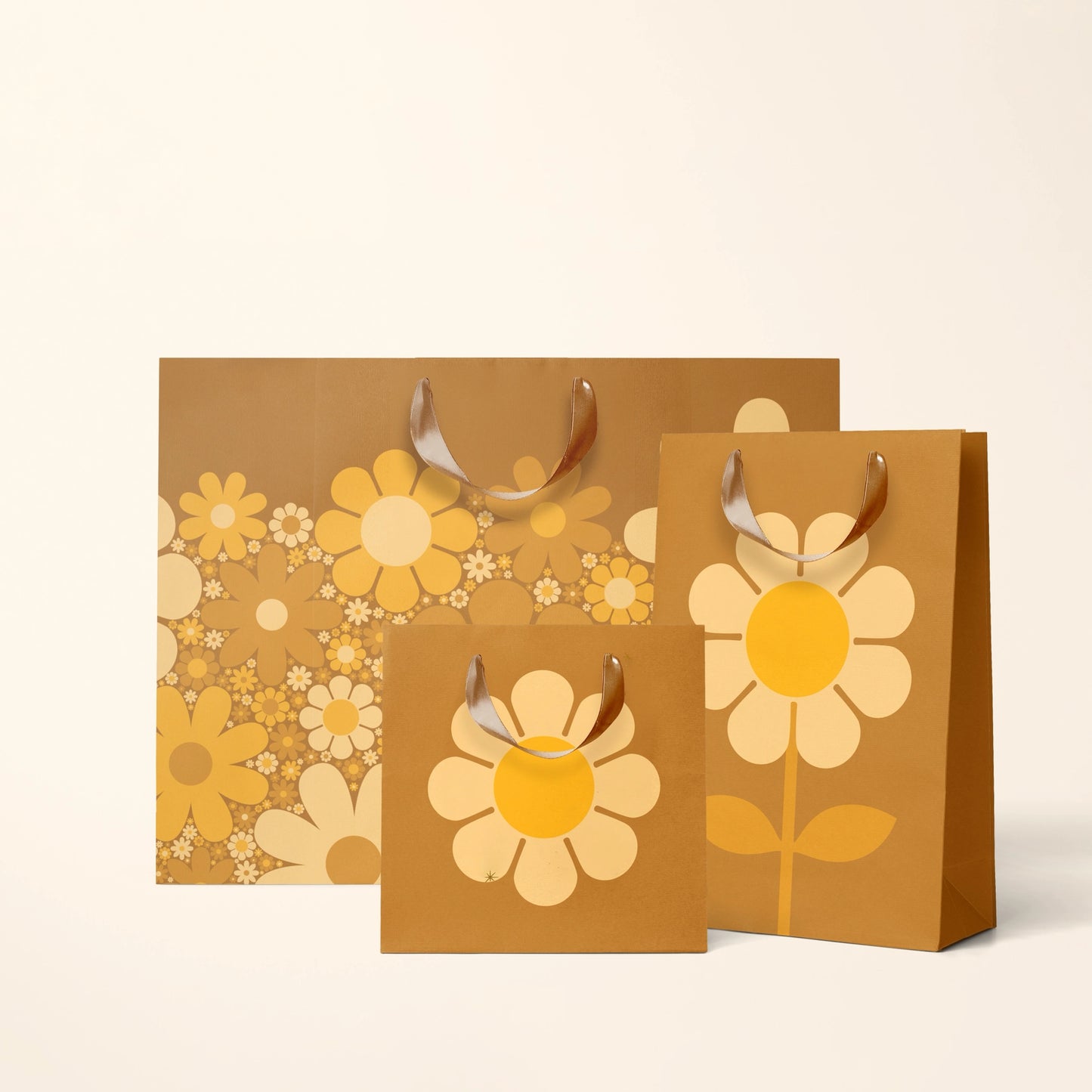 Retro Flower Gift Bag Brown