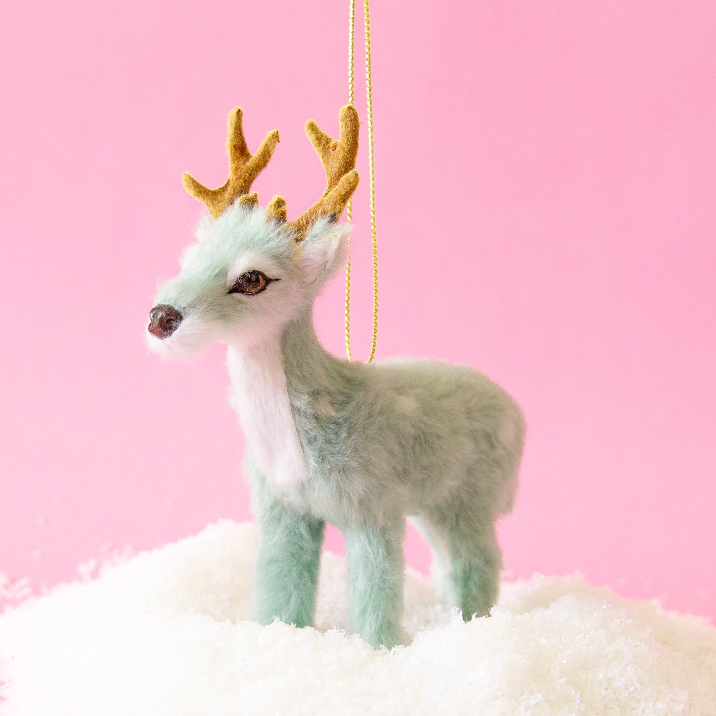 Fur Reindeer Ornament - Mint
