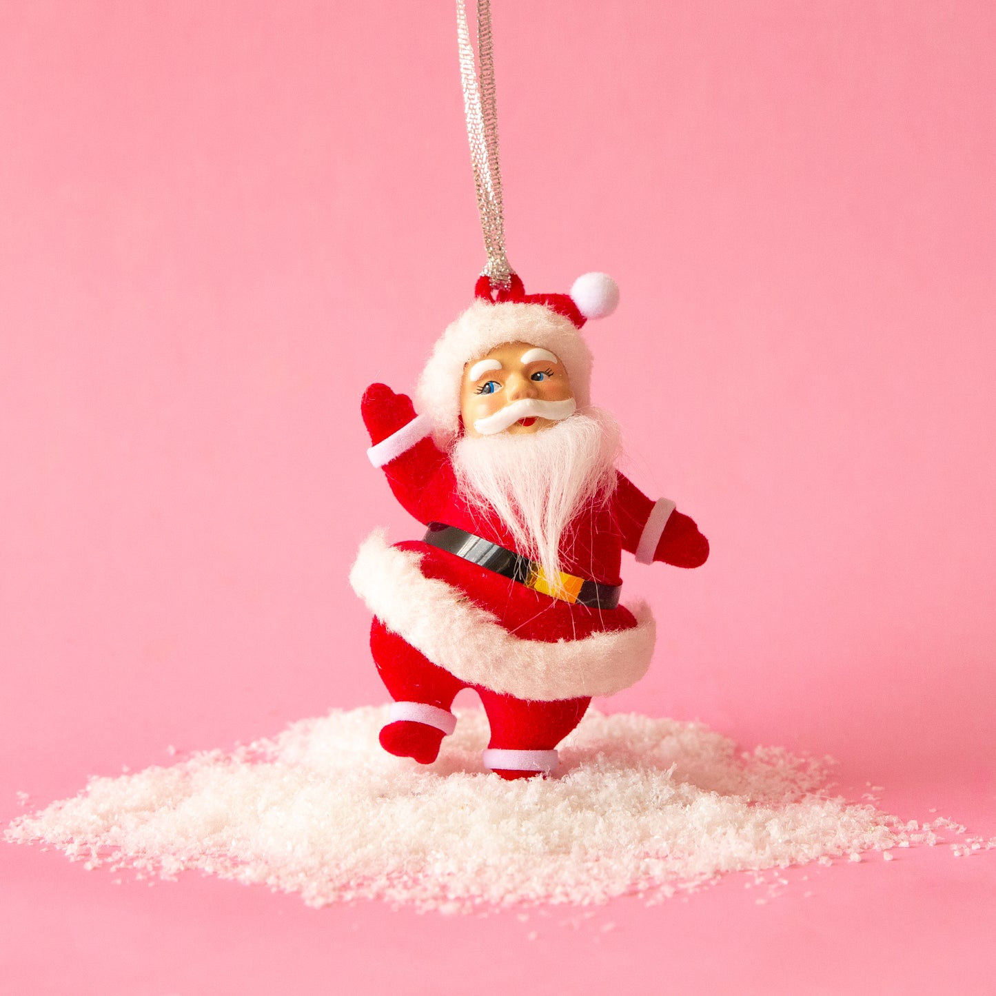 Retro Flocked Dancing Santa Ornament | Red