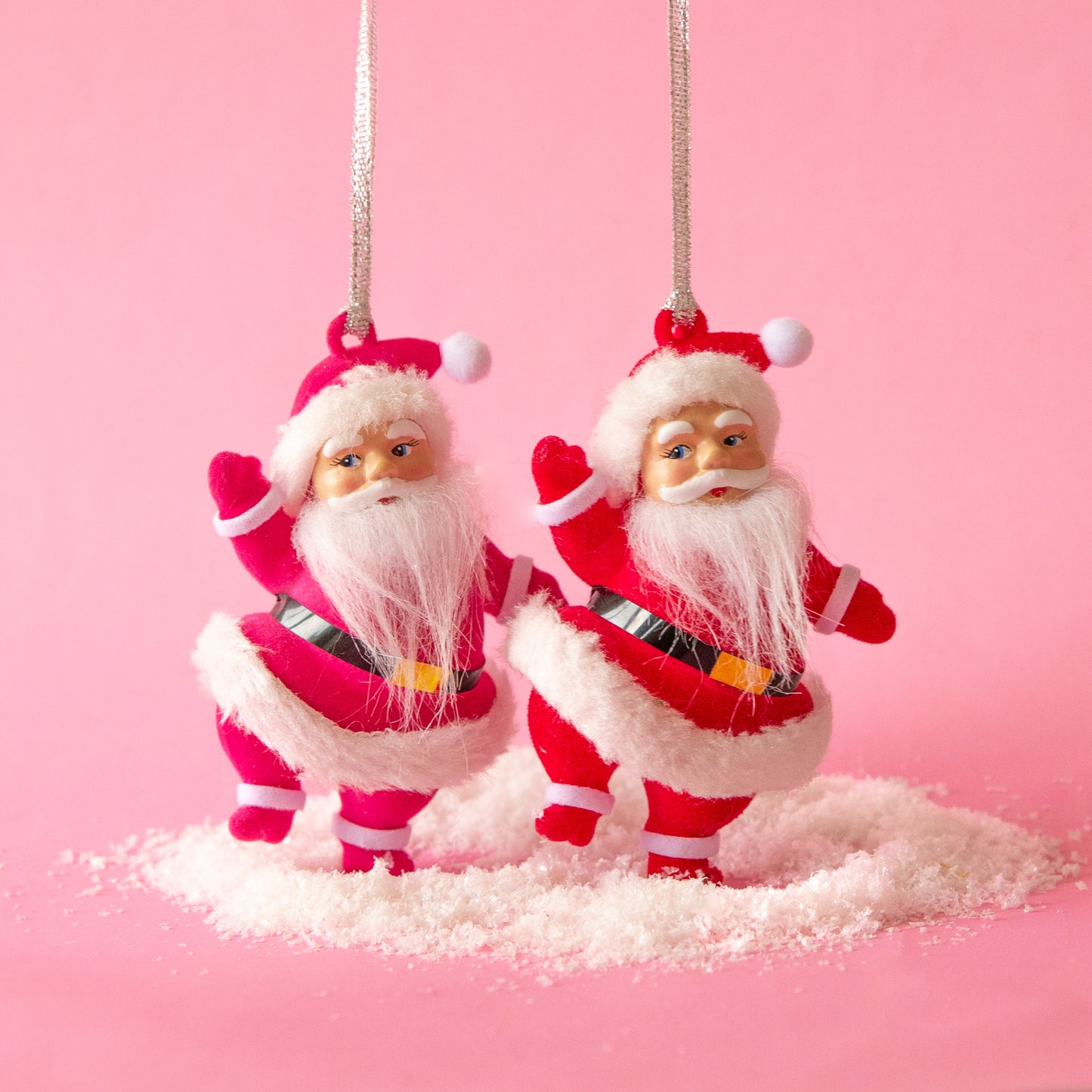 Retro Flocked Dancing Santa Ornament | Red