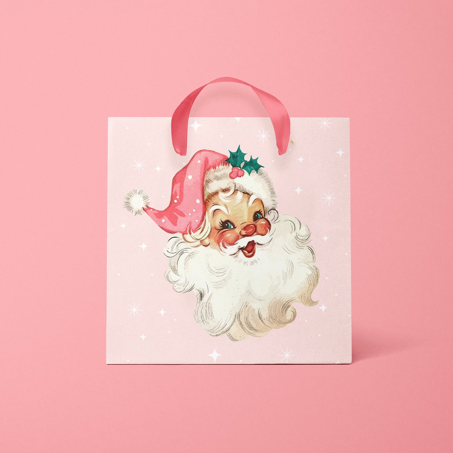 Retro Pink Santa Gift Bag