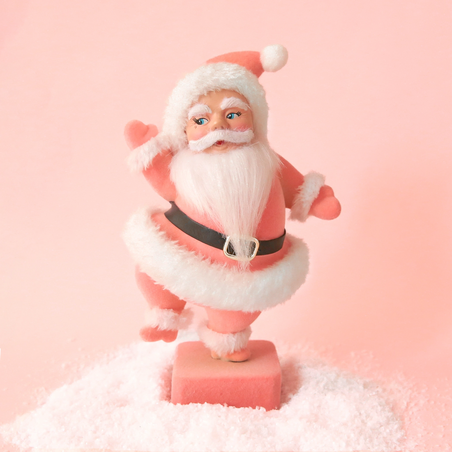 Retro Flocked Dancing Santa | Peach