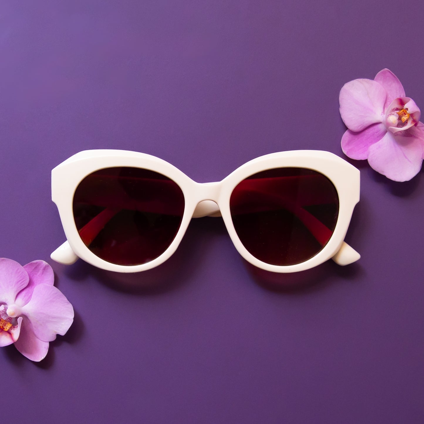 White rounded chunky sunglasses with a brown lens.