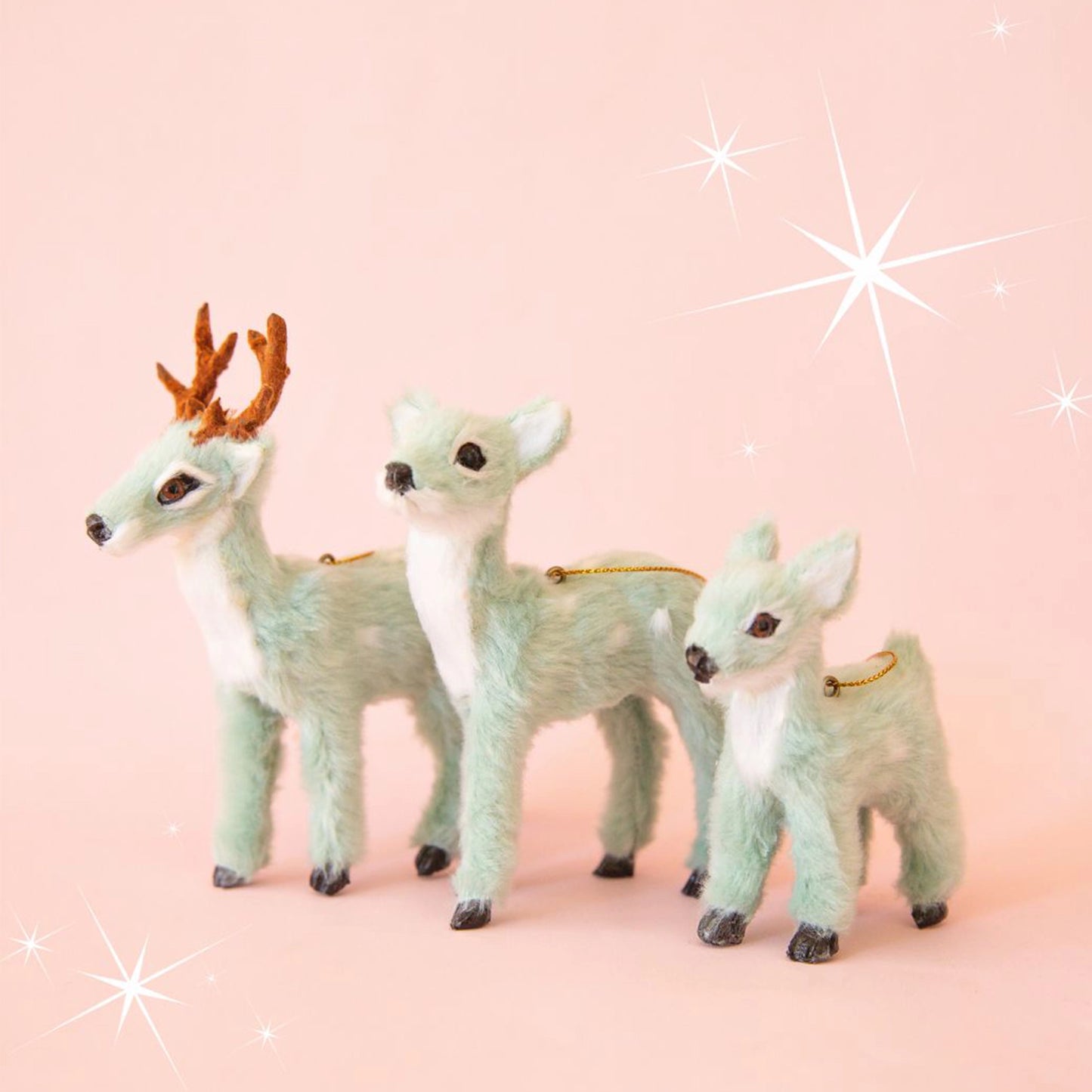 Fur Reindeer Ornament - Mint