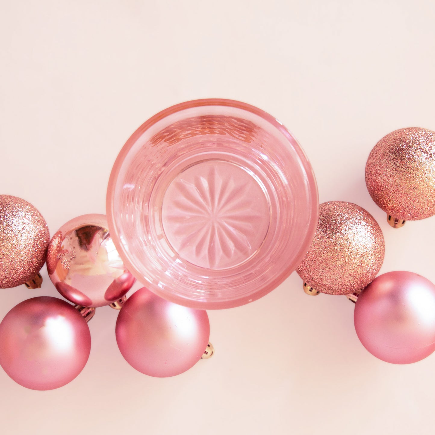 An arial view of the pink glass tumbler.