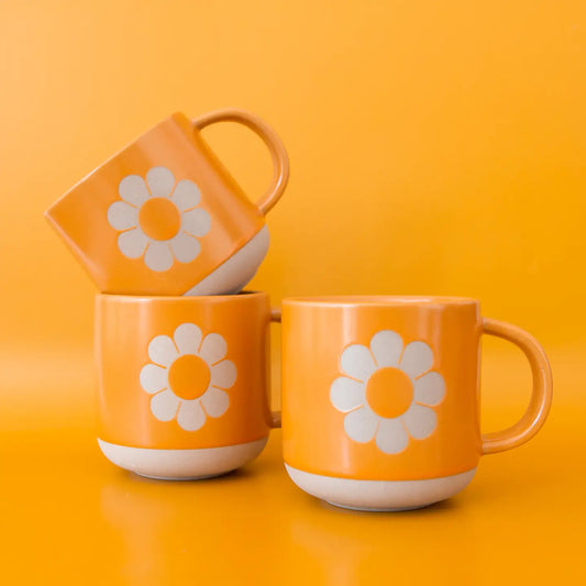 Retro Ceramic Mug | Flower Sunshine Yellow