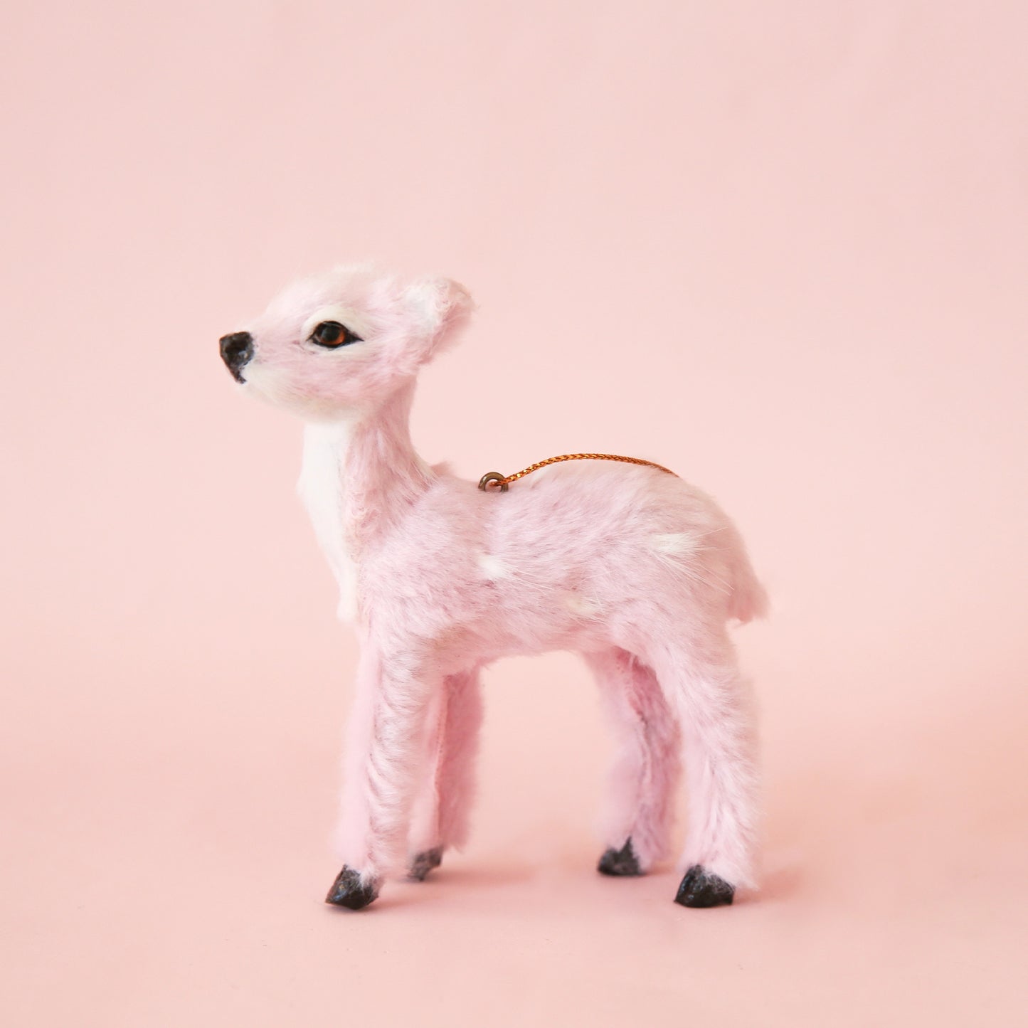 Fur Reindeer Ornament - Pink
