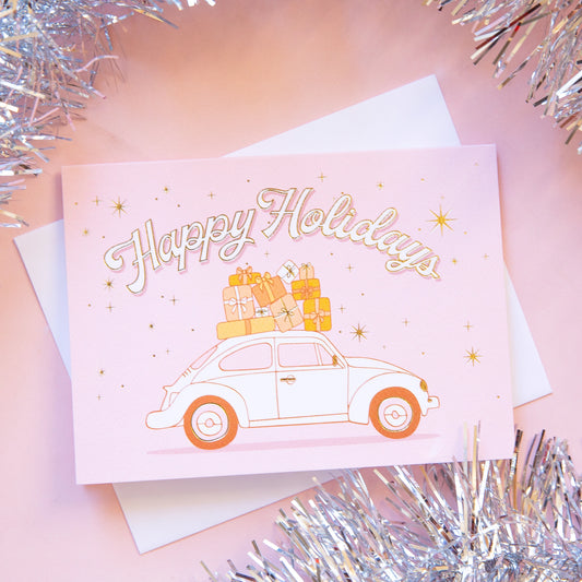 Happy Holidays VW Bug Card Gold Foil