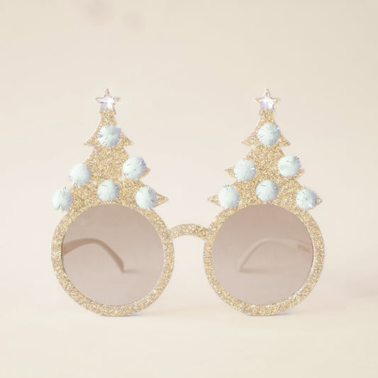 Christmas Tree Holiday Glasses | Gold Sparkle