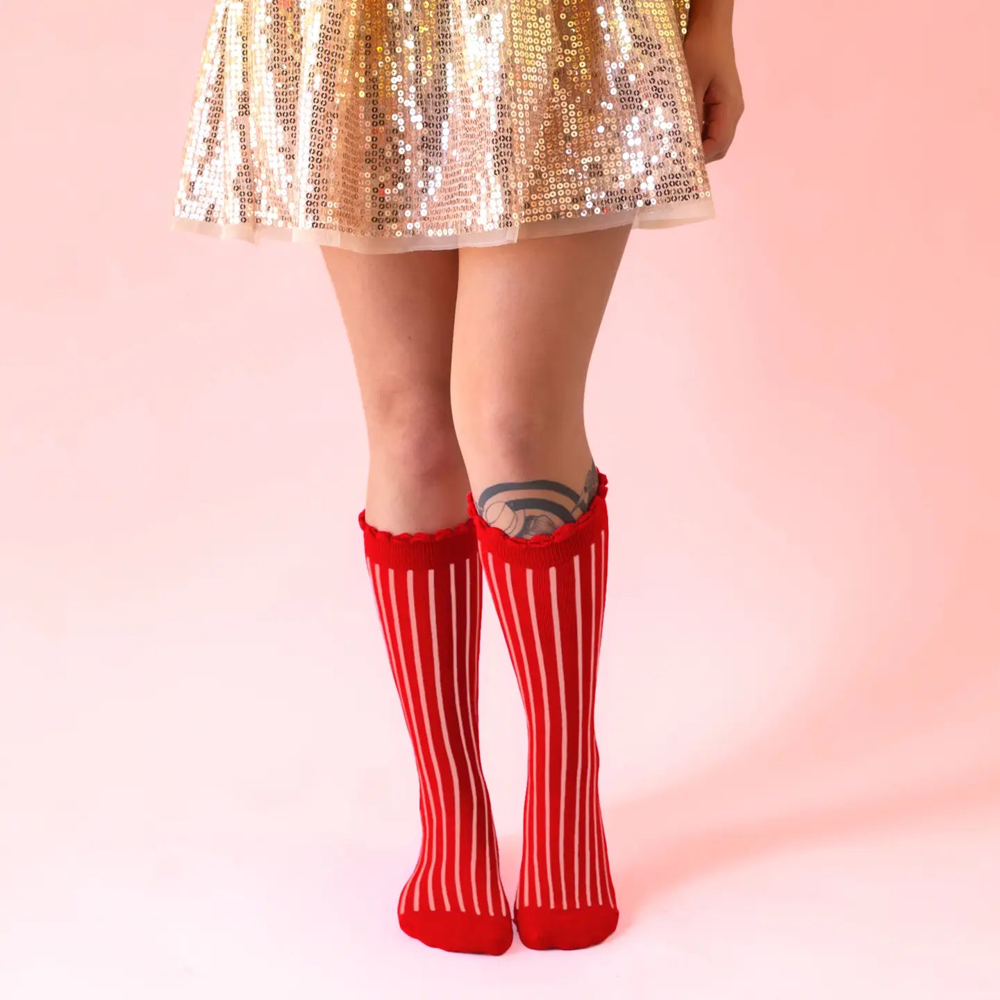 Striped Crew Socks | Red & Pink