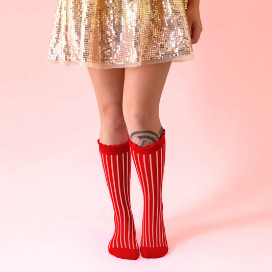 Striped Crew Socks | Red & Pink
