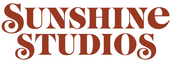 Sunshine Studios logo in a dark red-brown color
