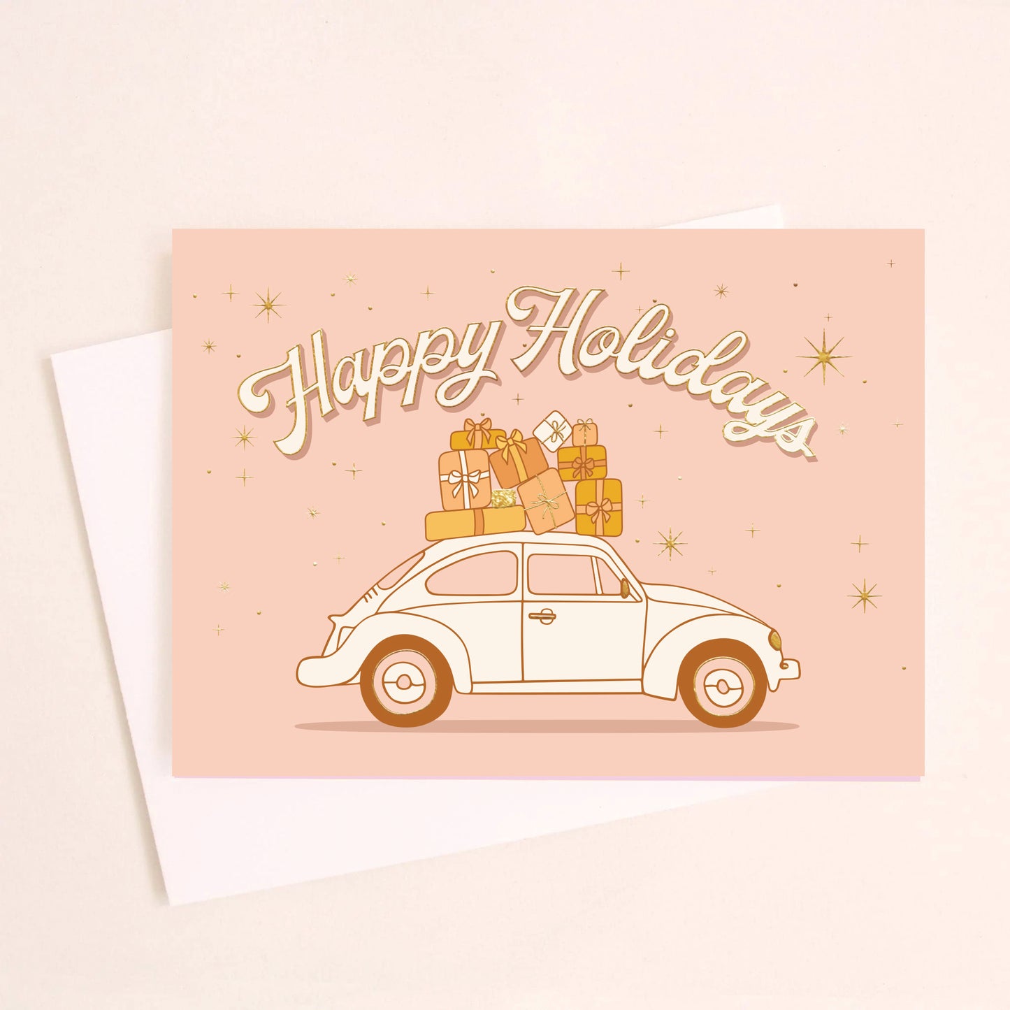 Happy Holidays VW Bug Card Gold Foil