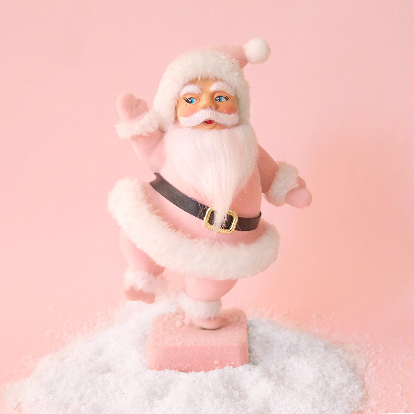 Retro Flocked Dancing Santa | Pink