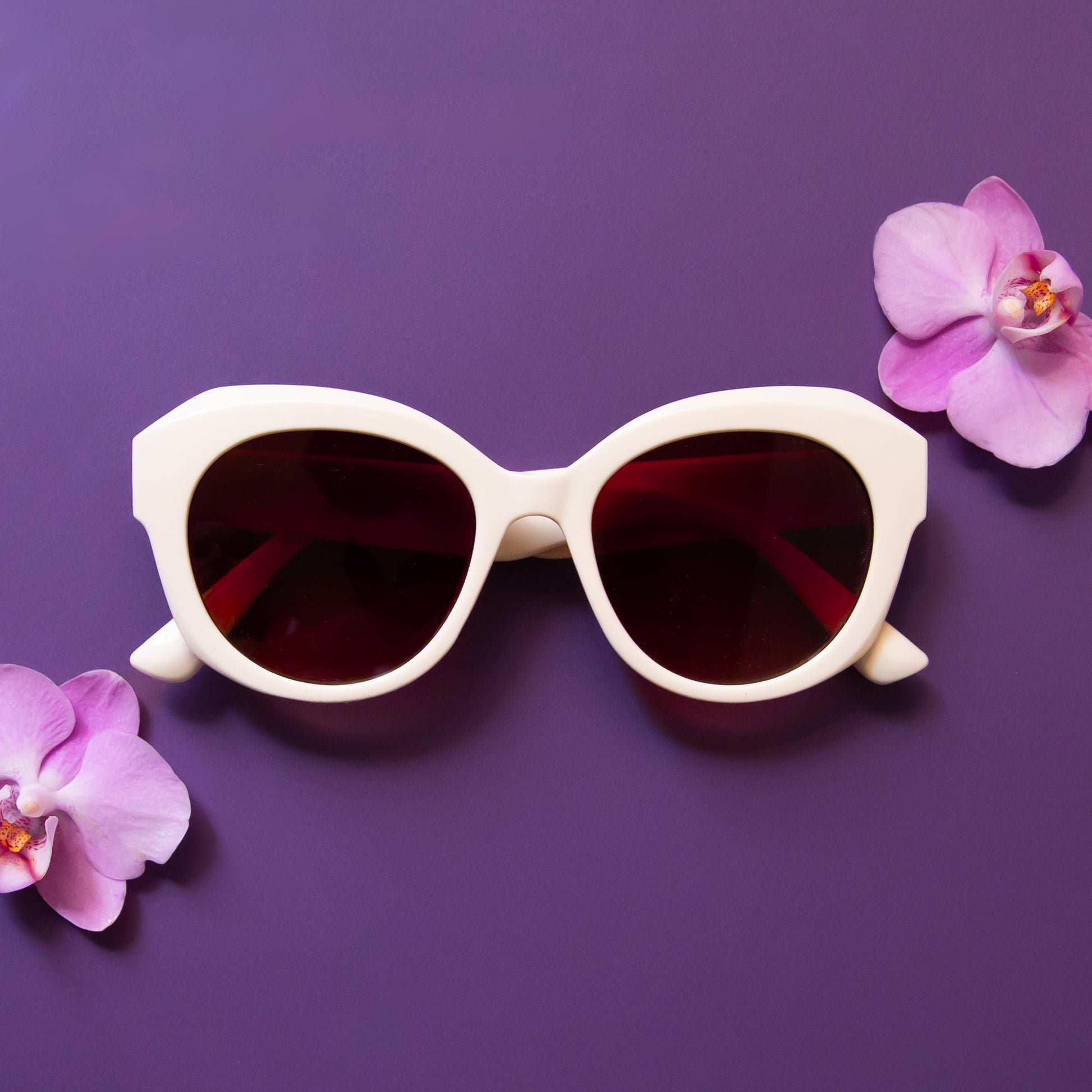 White rounded chunky sunglasses with a brown lens.