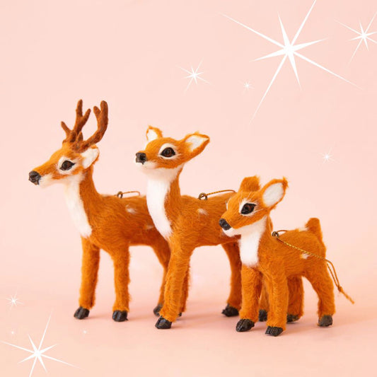 Fur Reindeer Ornament - Brown