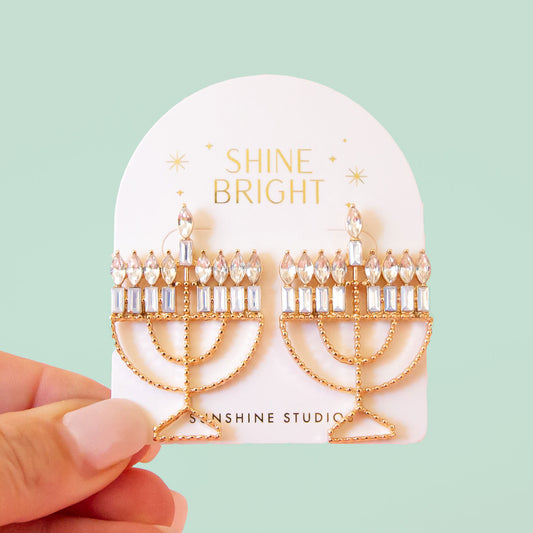 Menorah shaped stud earrings. 