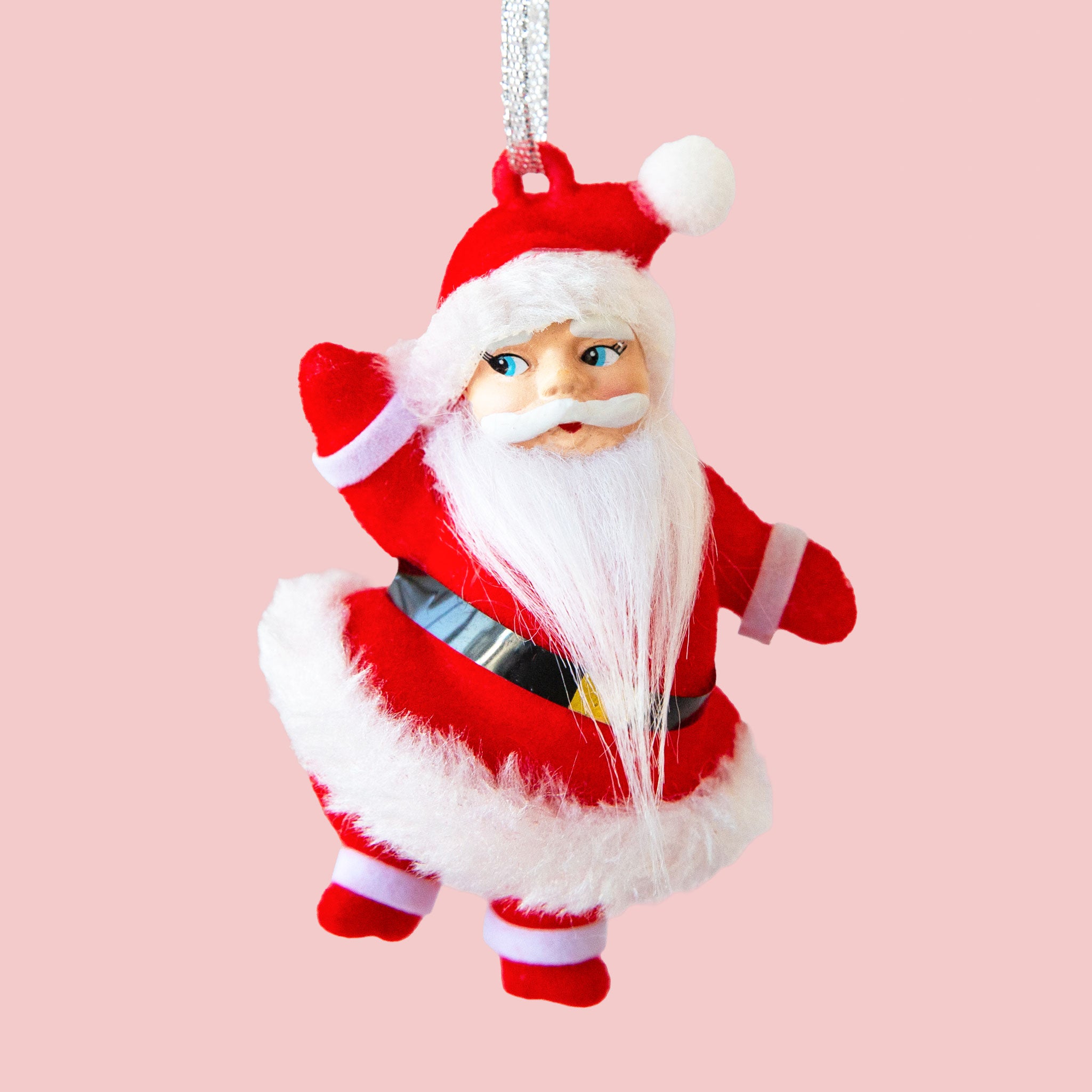 Retro Flocked Dancing Santa Ornament | Red – Sunshine Studios