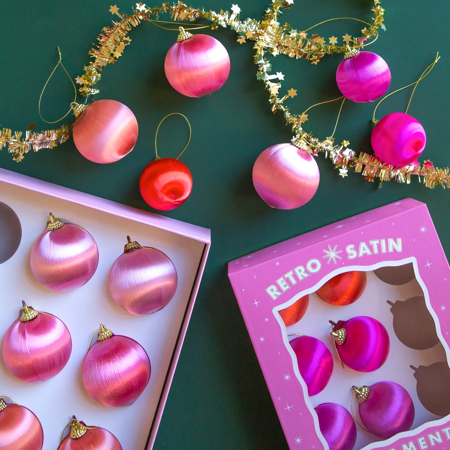 Satin and gold pink and orange ornaments. 